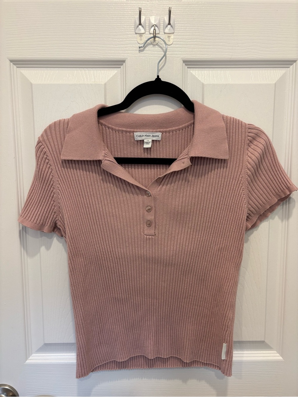Calvin Klein Jeans Ribbed Polo Tee in Dusty Rose Pink #1122
